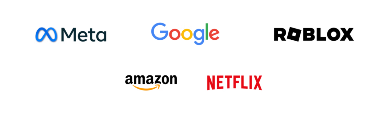 Logos of companies our community has landed roles at, including Meta, Google, Roblox, Amazon, and Netflix