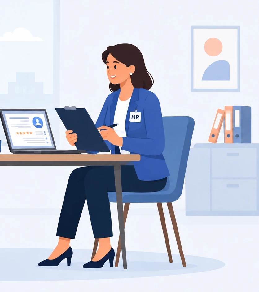 An HR professional reviewing a candidate profile