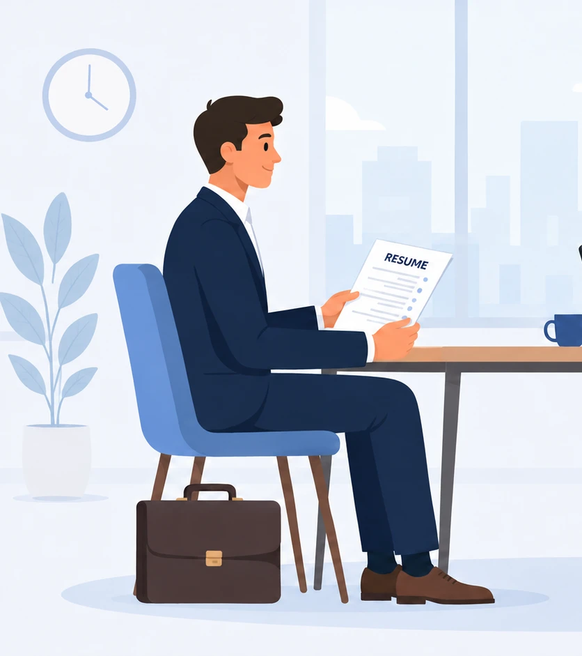 A job seeker reviewing their resume before an interview